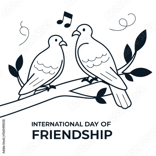 Two Birds Singing Musical Notes on Branch Minimalist Line Art Illustration vector