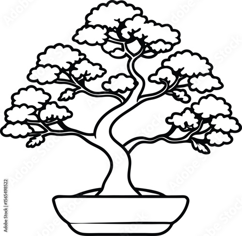 Zen Bonsai: A serene illustration showcases a meticulously crafted bonsai tree, a symbol of harmony and patience, embodying the art of mindful cultivation and minimalist aesthetics.