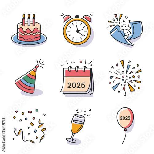 vector Birthdays, New Year celebrations, and the number 2025 Birthday Cake Icon
