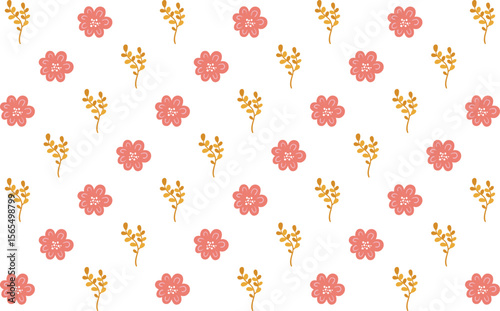 Stylish vector pattern with tropical floral elements blooms leaves. Great for modern fabric, surface design, and wrapping paper.

