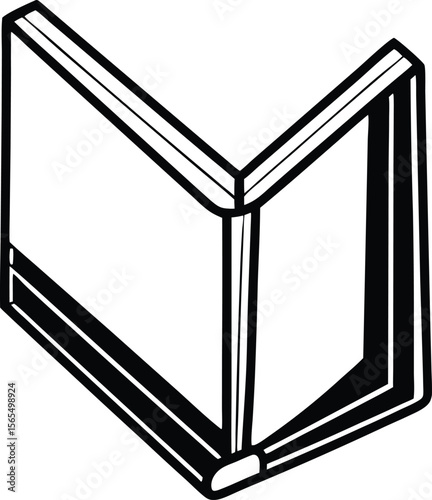 Open Book: The minimalist illustration of an open book, with stark black lines and a blank pages, symbolizing potential, knowledge, and learning.