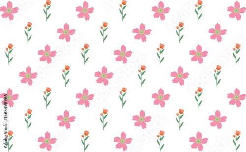 Stylish vector pattern with tropical floral elements blooms leaves. Great for modern fabric, surface design, and wrapping paper.


