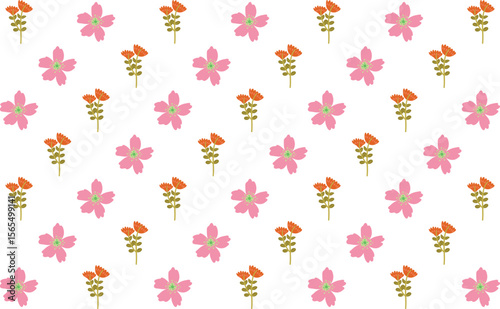 Stylish vector pattern with tropical floral elements blooms leaves. Great for modern fabric, surface design, and wrapping paper.

