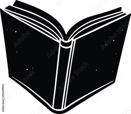Open Book Silhouette: A minimalist, stark silhouette of an open book, showcasing the stark contrast and simplicity of an open literary piece, capturing the essence of storytelling and knowledge.