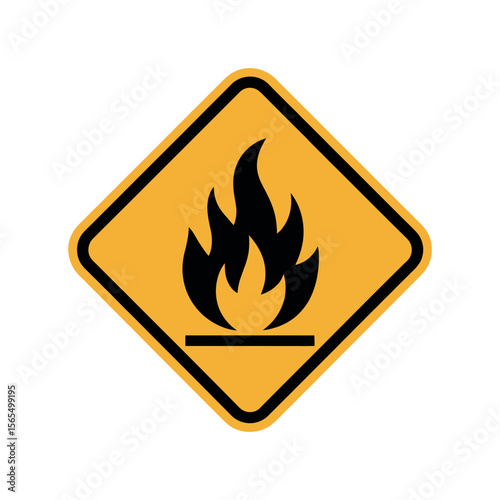 Yellow Diamond Warning Sign with Fire Symbol for Flammable Materials