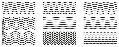 Wave line and wavy zigzag lines. Black underlines wavy curve zig zag line pattern in abstract style. Geometric decoration element. Vector illustration.