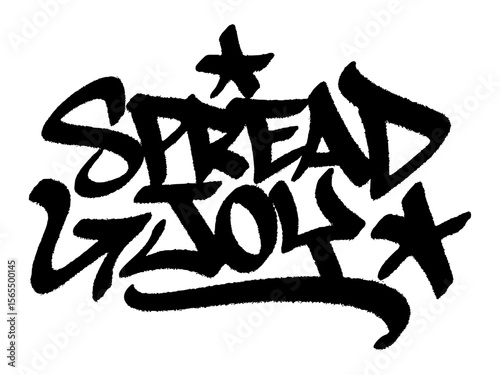 Graffiti tag “Spread Joy” street art urban for Cheer Up the Lonely Day, bright mural full of kindness and positivity.