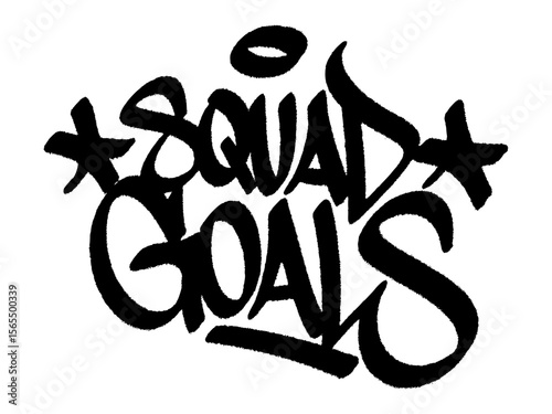 Graffiti tag “Squad Goals” street art urban for Friendship Day, fun mural celebrating friends and connection.