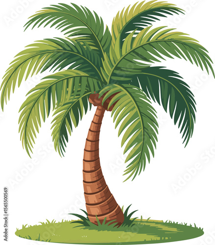 Tropical Palm Tree on Grass Island Vector Illustration

