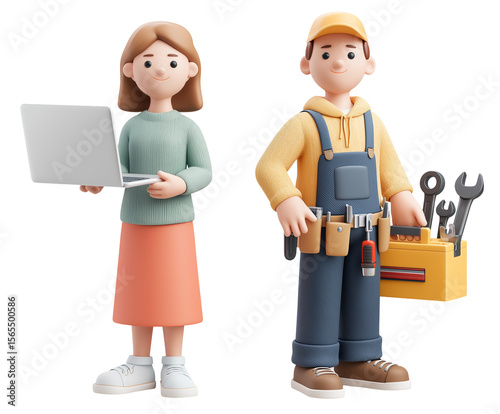Cartoon figures showcasing tech and repair industry roles
