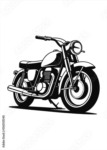Classic black and white motorcycle illustration with a vintage style