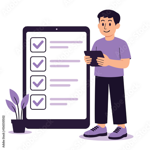 a man is checking his activities. Vector
