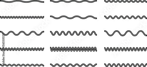 Wave line and wavy zigzag lines. Black underlines wavy curve zig zag line pattern in abstract style. Geometric decoration element. Vector illustration.