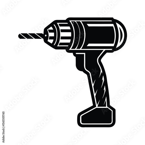 Drill machine equipment tool black and white silhouette vector illustration