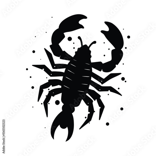 Detailed black scorpion with abstract dots silhouette vector illustration