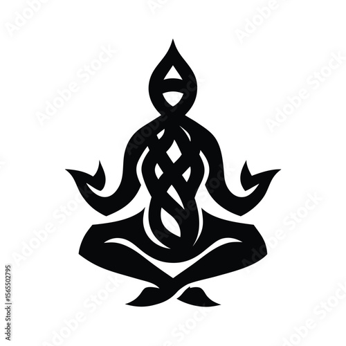 Abstract person meditating in lotus position silhouette vector illustration