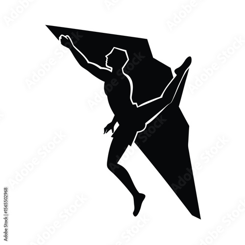 Gymnast performing split on geometric background silhouette vector illustration