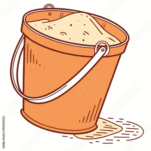 Orange bucket filled with sand beach