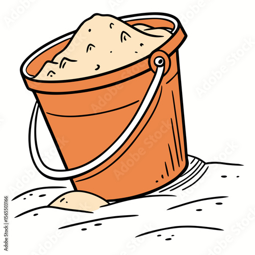 Orange bucket filled with sand beach summer