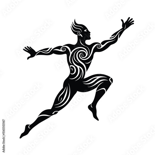Stylized man running with floral pattern silhouette vector illustration