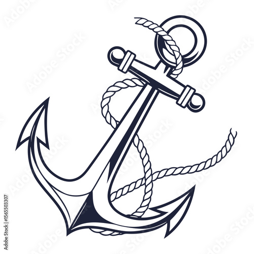 Nautical anchor with thick rope marine maritime