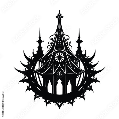 Ornate gothic pavilion architecture silhouette vector illustration
