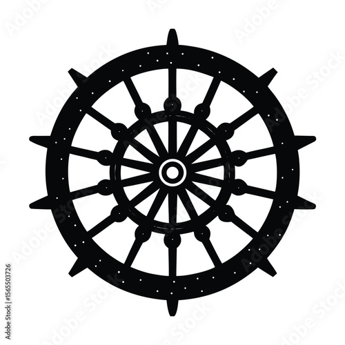 Detailed black ship wheel nautical steering silhouette vector illustration