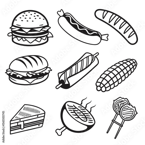 Barbecue food illustrations burger hot dog