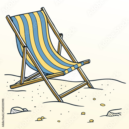 Striped Beach Chair on Sand blue yellow