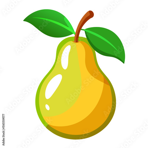 Fresh Green Pear with Leaf Isolated on White Background

