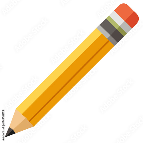 Yellow Wooden Pencil with Eraser Isolated on White Background

