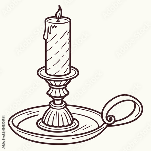Vintage candle holder with burning candle candlestick