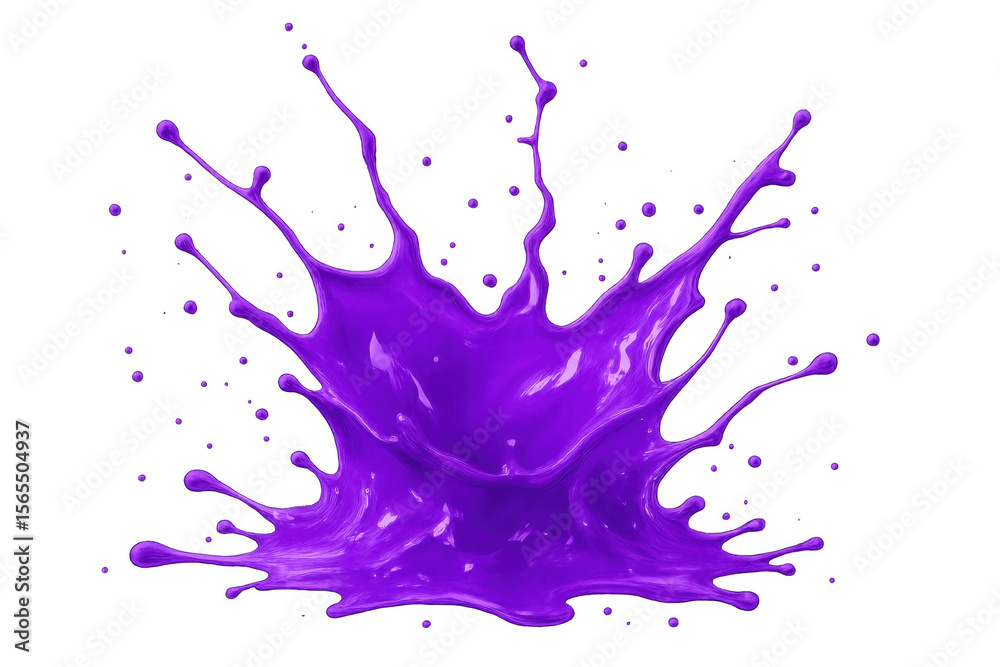 Naklejka premium Purple paint splashing, forming dynamic arc with vivid color against clean transparent surface