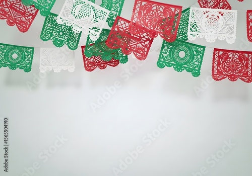 Mexican Papel Picado Banner with Green White Red