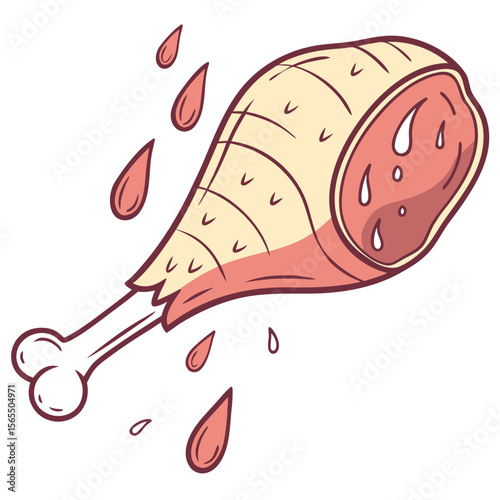 Juicy meat leg with bone and dripping liquid vector