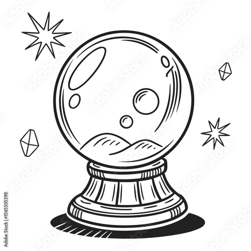 Crystal ball with stars and geometric shapes fortune telling