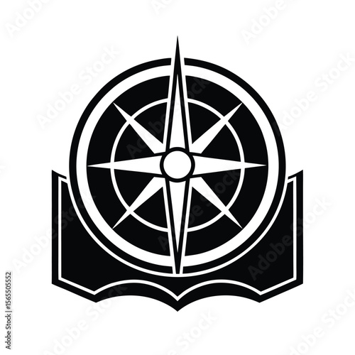 Compass rose with anchor nautical symbol silhouette vector illustration