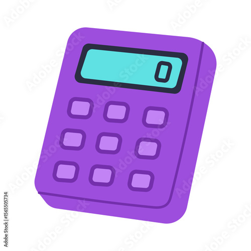 A purple calculator with a blue screen. The calculator is on a white background