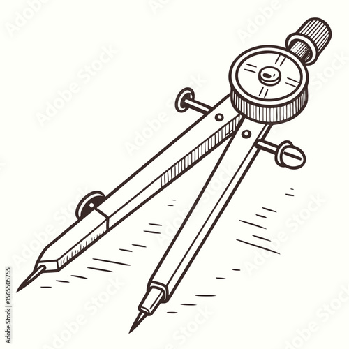 Drawing compass with sharp points and adjustable wheel