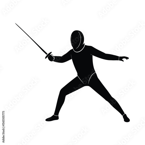 Fencer with sword in attacking pose silhouette vector illustration