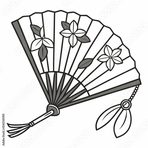 Japanese fan with floral motifs and tassels folding fan