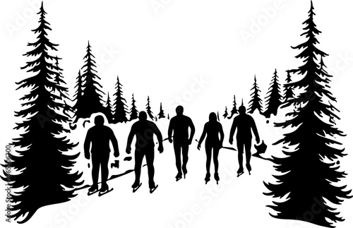 Cross-Country Skiers in a Winter Forest vector bundle
