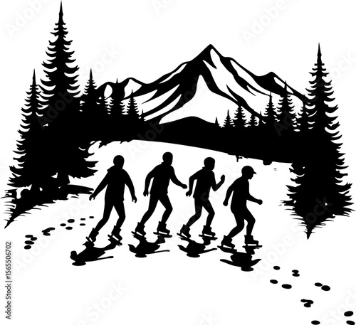 Cross-Country Skiers in a Winter Forest vector bundle
