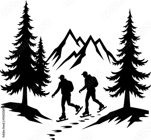 Cross-Country Skiers in a Winter Forest vector bundle