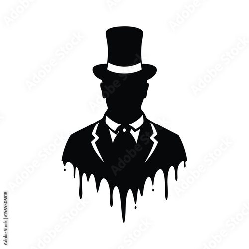 Man in suit and hat with dripping paint silhouette vector illustration