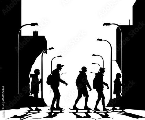 Cross-Country Skiers in a Winter Forest vector bundle