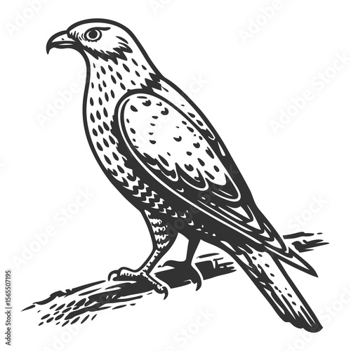 Majestic raptor perched on branch falcon bird