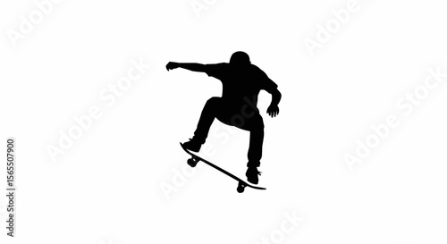 Skateboarder Kickflip Silhouette Vector – Action Sports, Urban Youth, and Extreme Trick Concepts