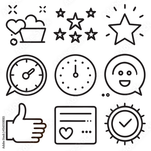 Happy time fun baby face smile clock button black circle cartoon vector design illustration set of hand-drawn icons