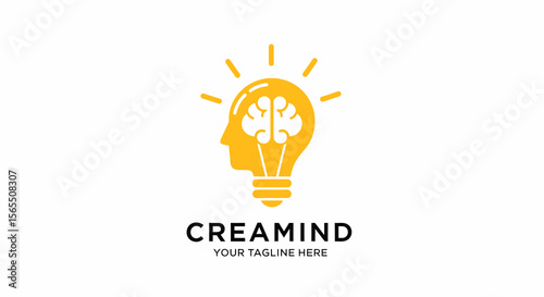 Creative Yellow Lightbulb Head with Brain Icon for Innovation Concept